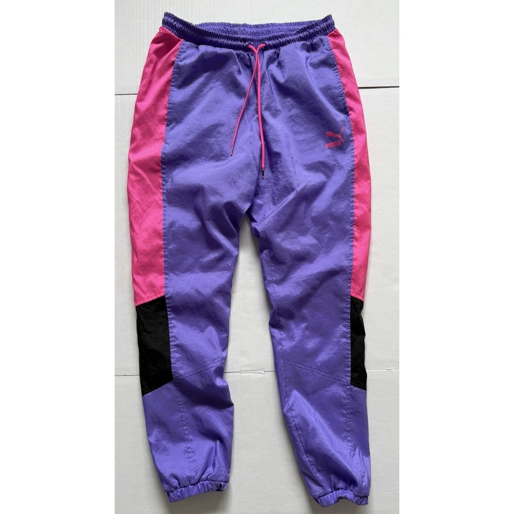 Puma Tailored For Sport Track Pants Nylon Neon Pink Purple Joggers Medium Womens - Picture 1 of 7